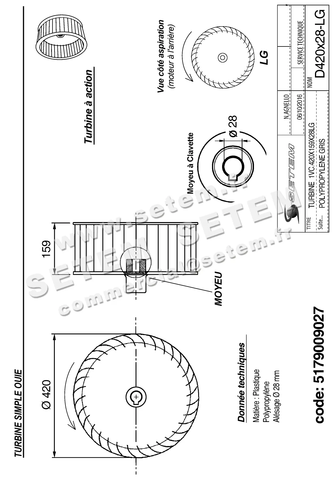 5179009027-TURBINE PLASTIFER 1VC.420X159X28LG POLYPROPYLENE GRIS