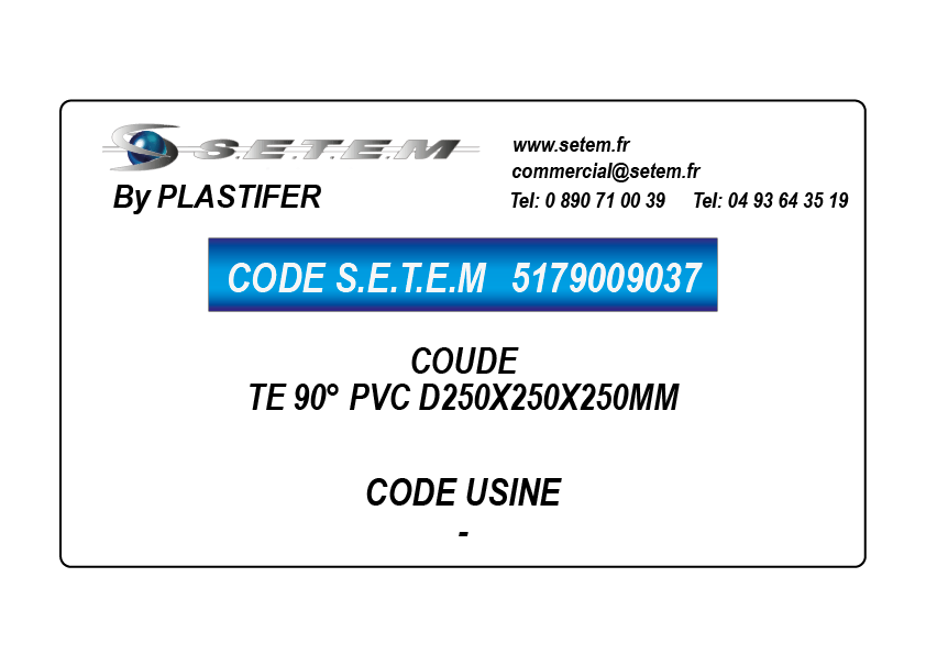 5179009037-TE COUDE 90° PVC D250X250X250MM PLASTIFER