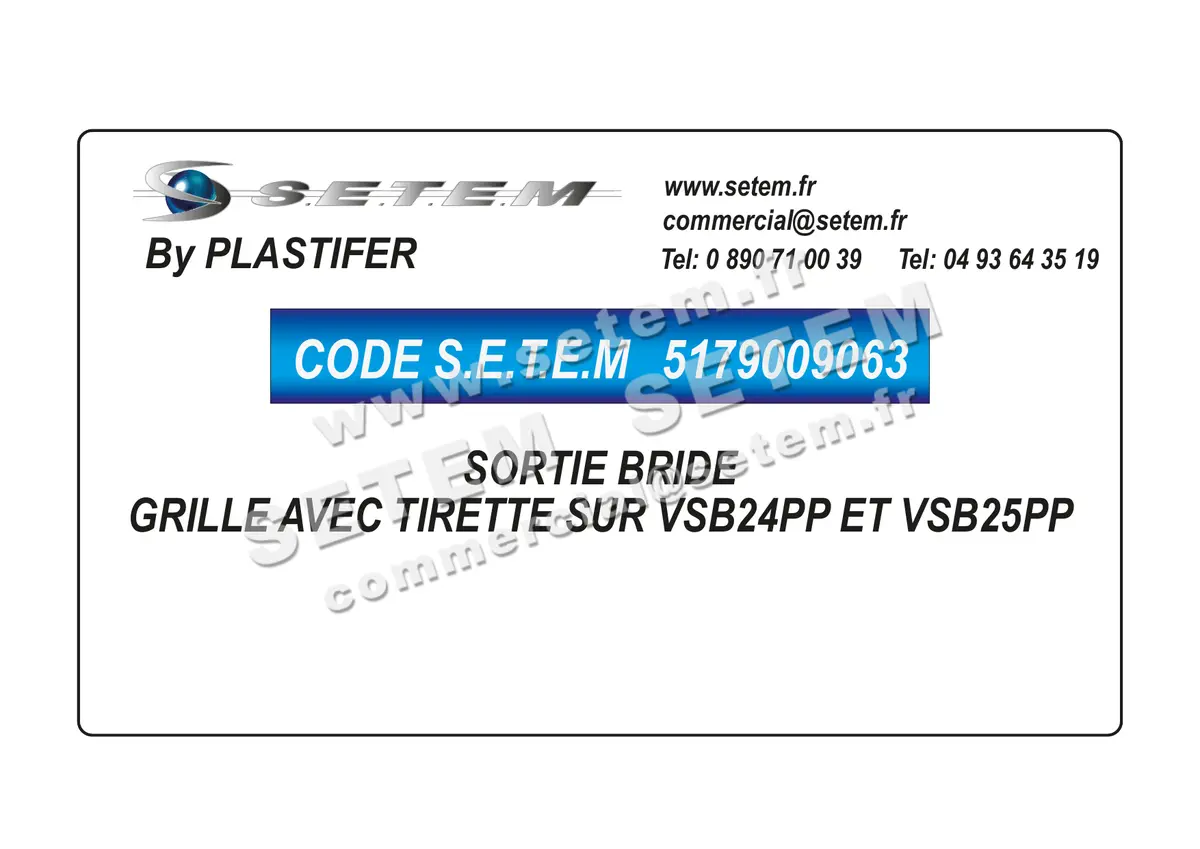 5179009063-SORTIE BRIDE PLASTIFER GRILLE AVEC TIRETTE SUR VSB24PP ET VSB25PP