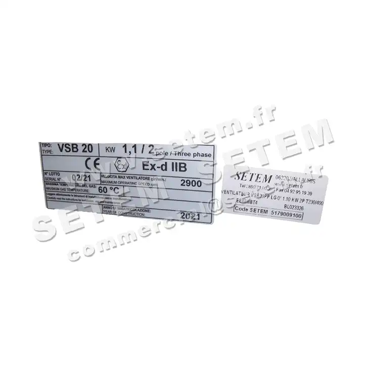 5179009100-VENTILATEUR PLASTIFER VSB20PP LG 0° 1.10KW 2P T230/400V EEXDIIBT4 3