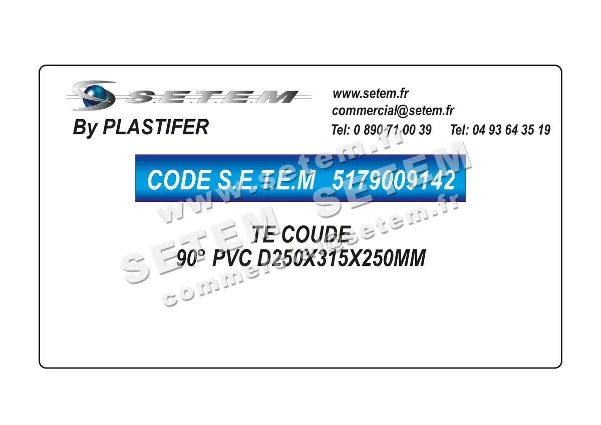 5179009142-TE COUDE 90° PVC D250X315X250MM PLASTIFER