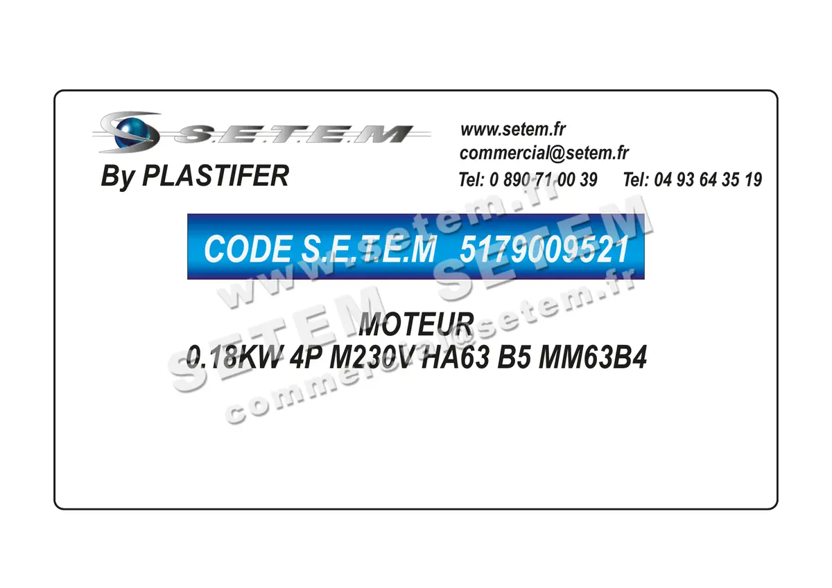 5179009521-MOTEUR PLASTIFER 0.18KW 4P M230V HA63 B5 MM63B4