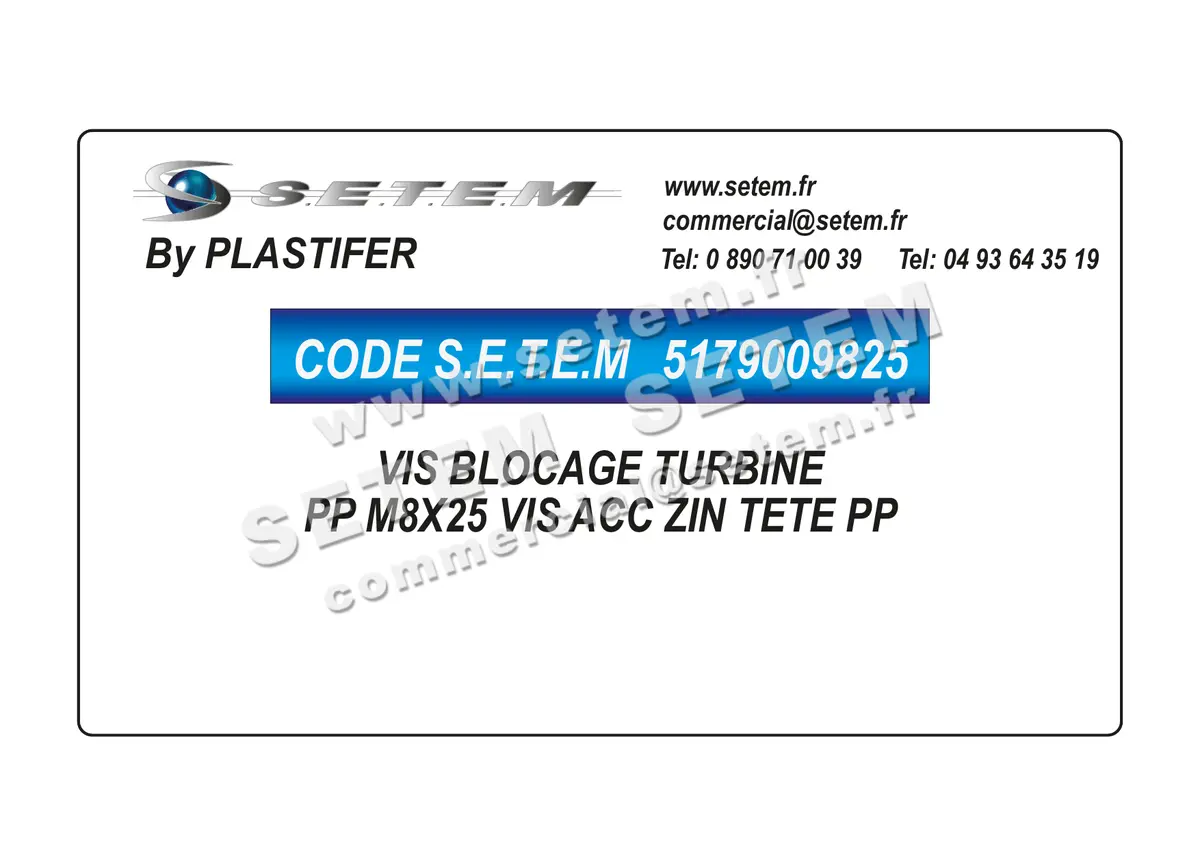 5179009825-VIS BLOCAGE TURBINE PLASTIFER PP M8X25 VIS ACC ZIN TETE PP 5