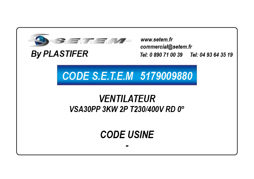 VENTILATEUR VSA30PP 3KW 2P T230/400V RD 0°
