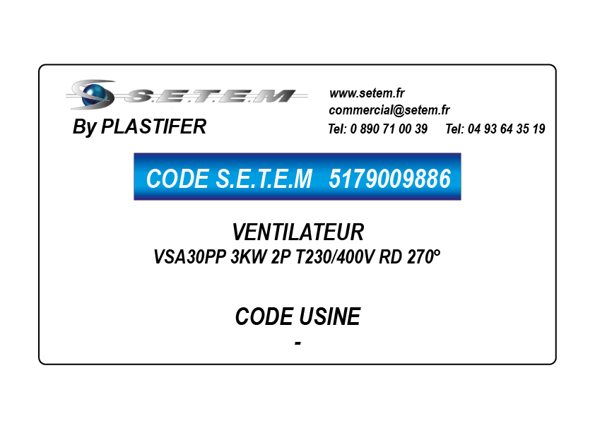 VENTILATEUR VSA30PP 3KW 2P T230/400V RD 270°