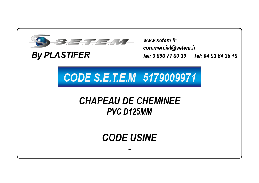 CHAPEAU DE CHEMINEE PVC D125MM