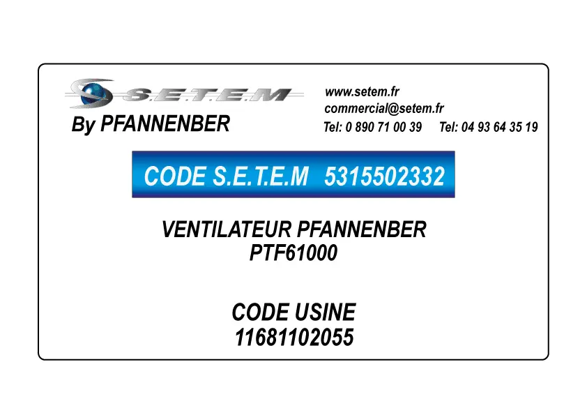 5315502332-VENTILATEUR PFANNENBER PTF61000 *11681102055*