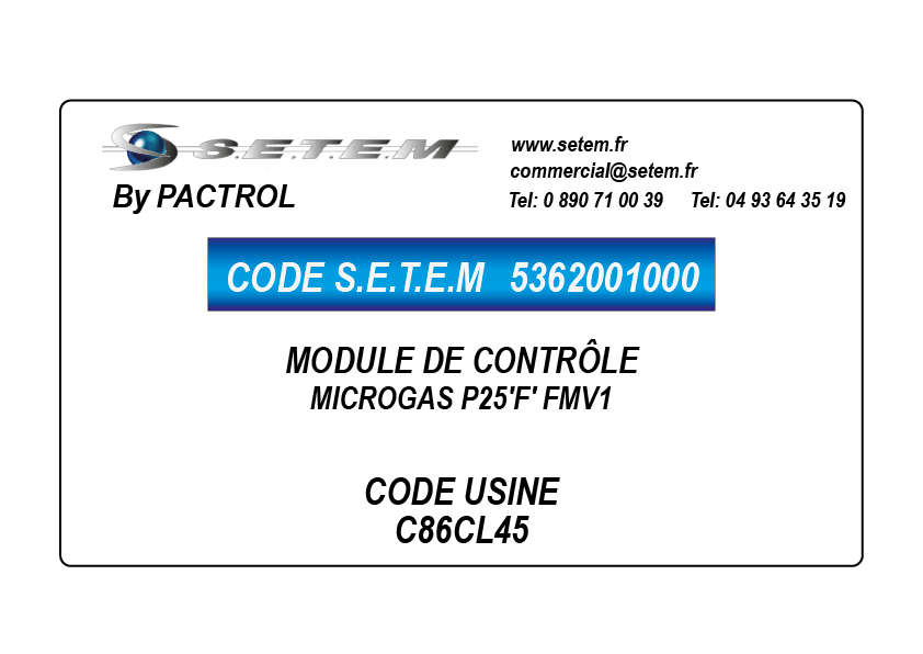 MODULE DE CONTROLE MICROGAS P25'F' FMV1 *C86CL45* 3
