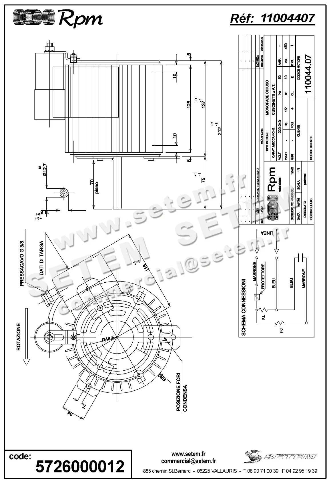 5726000012-MOTEUR RPM 11004407 "RSB4370" 2