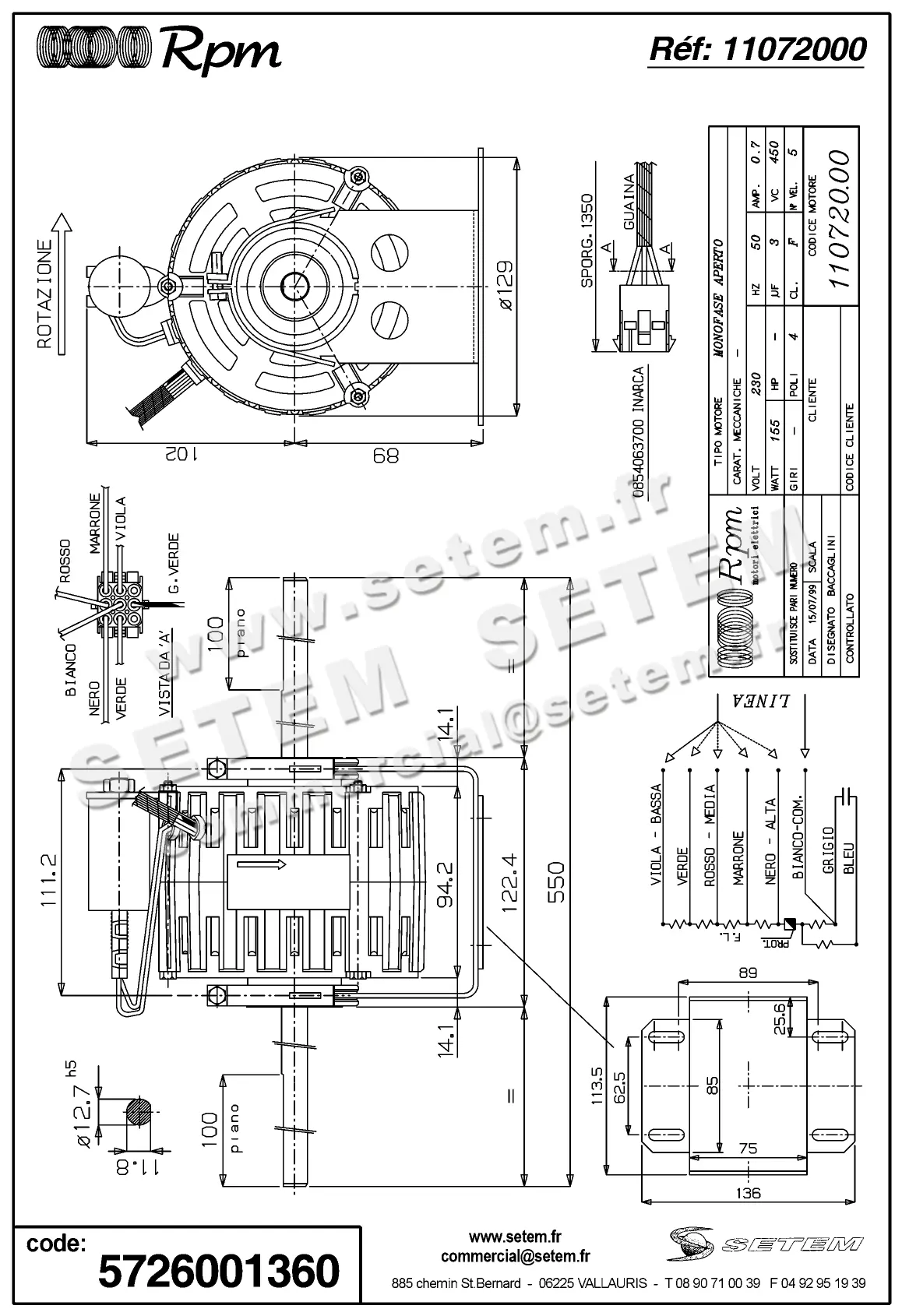 5726001360-MOTEUR RPM 11072000 "024B60140.001" 2