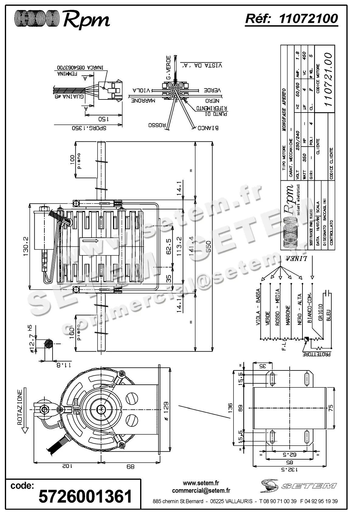 5726001361-MOTEUR RPM 11072100 "024B60130.001" 2