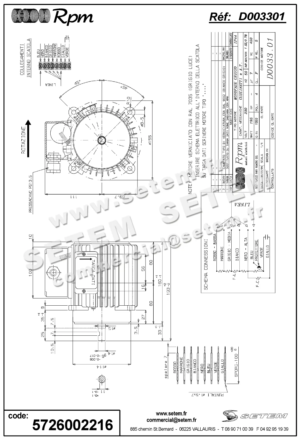5726002216-MOTEUR RPM D003301 "3052053"