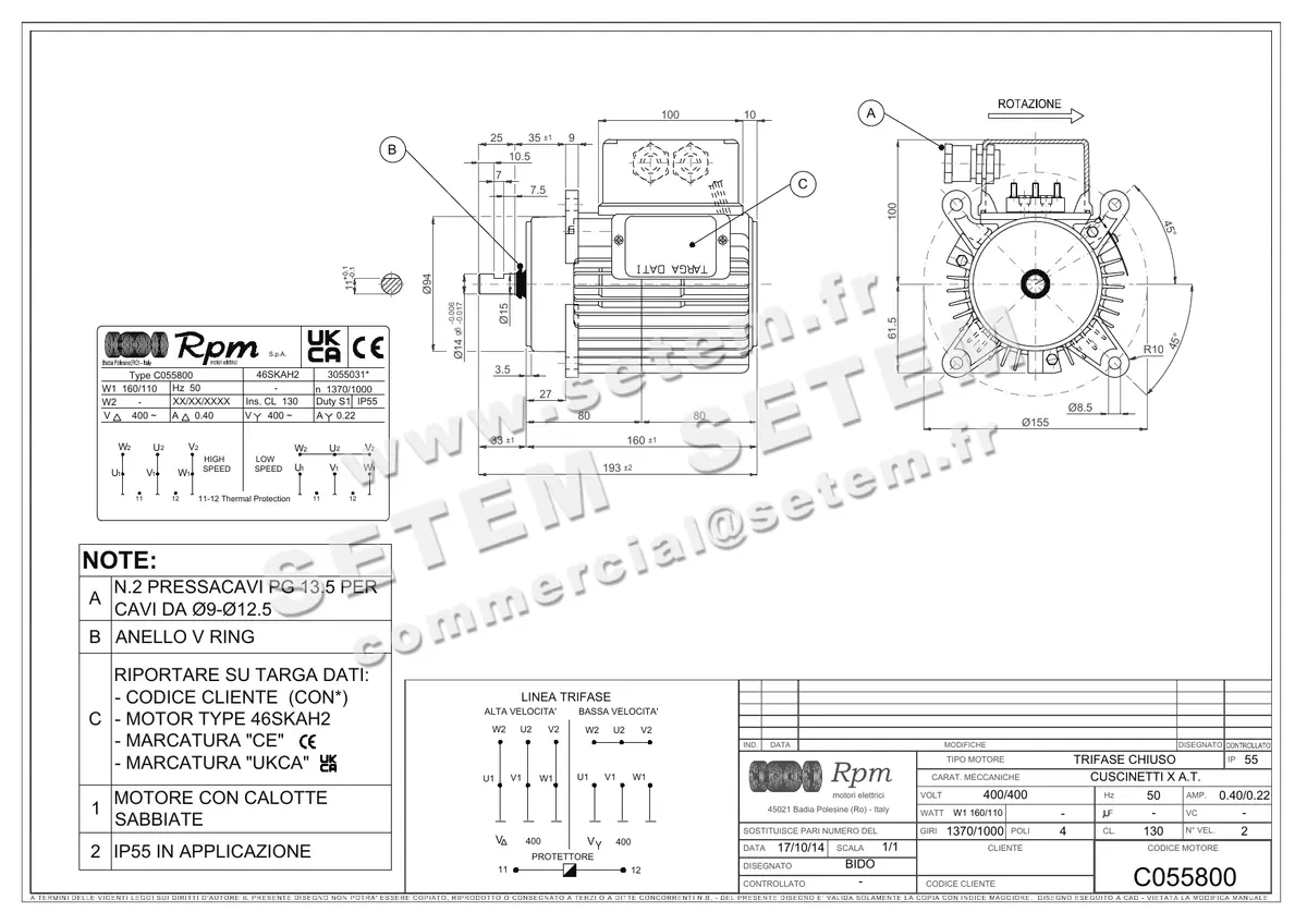 5726005070-MOTEUR RPM C055800 46SKAH2 "3055031" 3