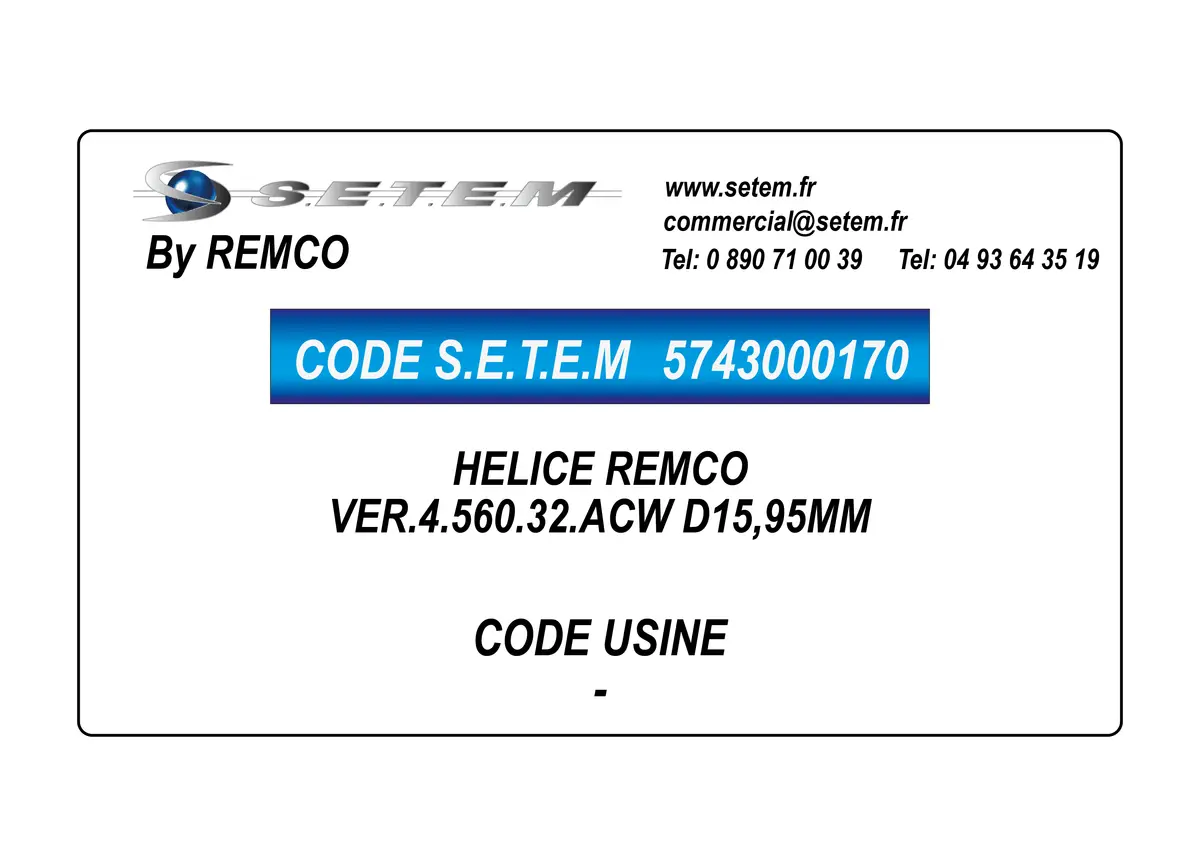 5743000170-HELICE VER.4.560.32.ACW D15,95MM REMCO
