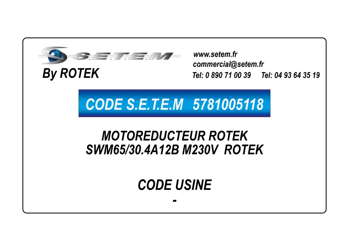 5781005118-MOTOREDUCTEUR SWM65/30.4A12B M230V ROTEK