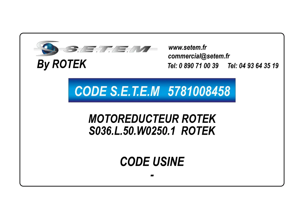 5781008458-MOTOREDUCTEUR S036.L.50.W0250.1 ROTEK