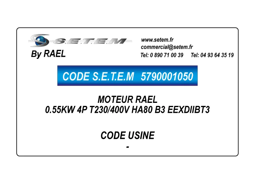 5790001050-MOTEUR RAEL 0.55KW 4P T230/400V HA80 B3 EEXDIIBT3