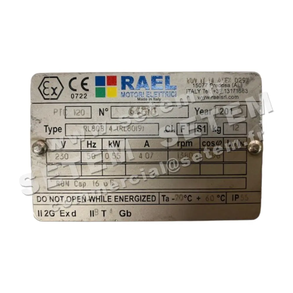 5790006050-MOTEUR RAEL 0.55KW 4P M230V HA80 B3 II2GEXDIIBT4GB RL80B4