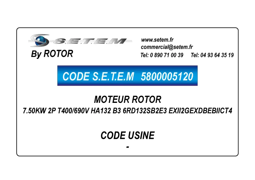 5800005120-MOTEUR ROTOR 7.50KW 2P T400/690V HA132 B3 6RD132SB2E3 EXII2GEXDBEBIICT4