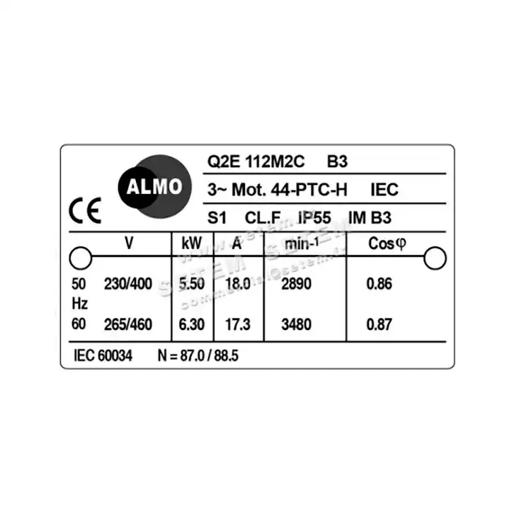6006000120-MOTEUR ALMO 5.50KW 2P T230/400V HA112 B3 Q2E112M2C44 2