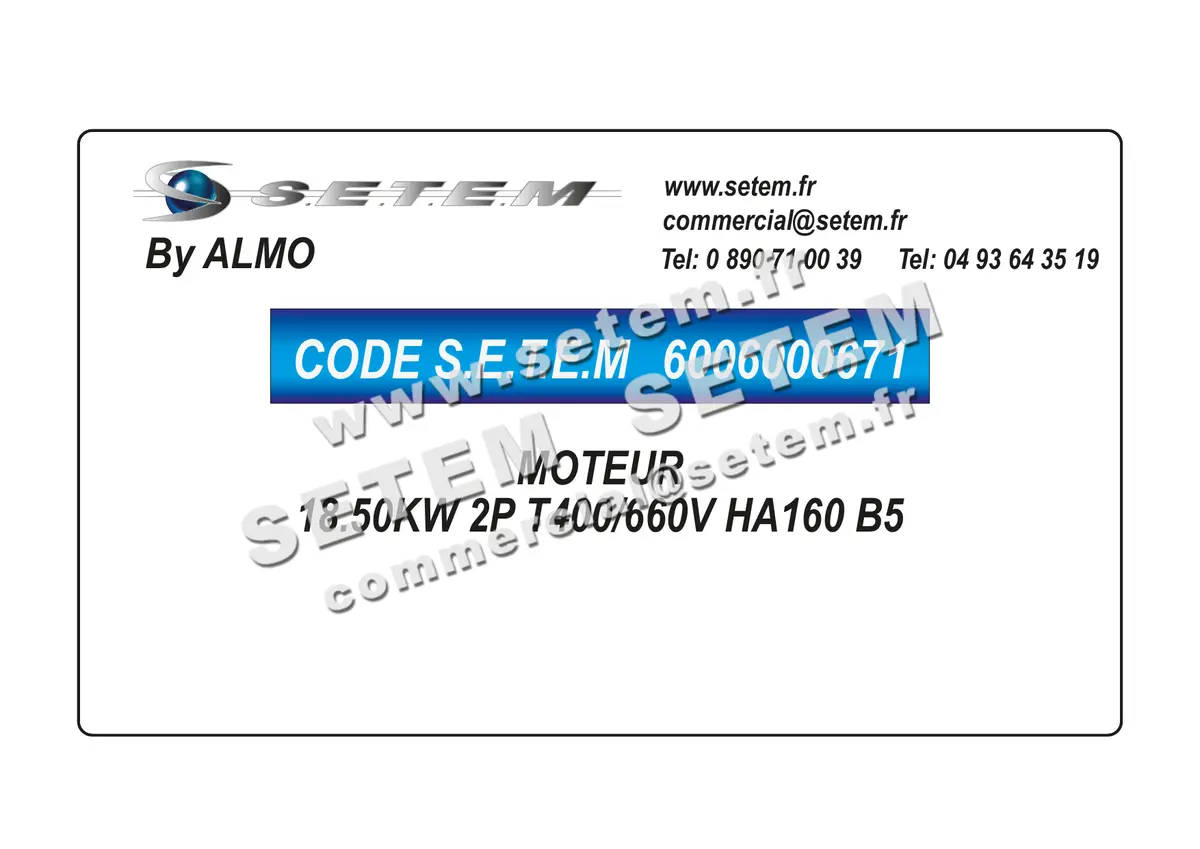 6006000671-MOTEUR ALMO 18.50KW 2P T400/660V HA160 B5
