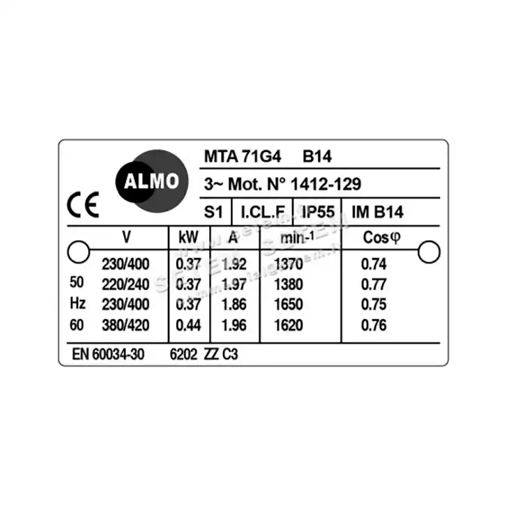 6006001042-MOTEUR ALMO 0.37KW 4P T230/400V HA71 B14 MTA71G4 2