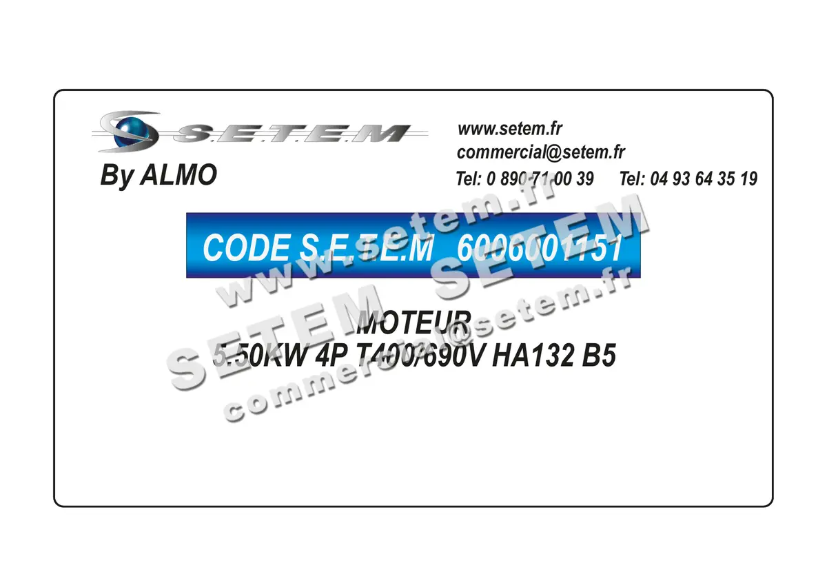 6006001151-MOTEUR ALMO 5.50KW 4P T400/690V HA132 B5