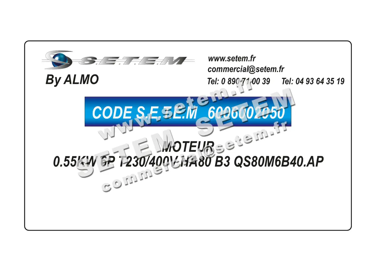 6006002050-MOTEUR ALMO 0.55KW 6P T230/400V HA80 B3 QS80M6B40.AP