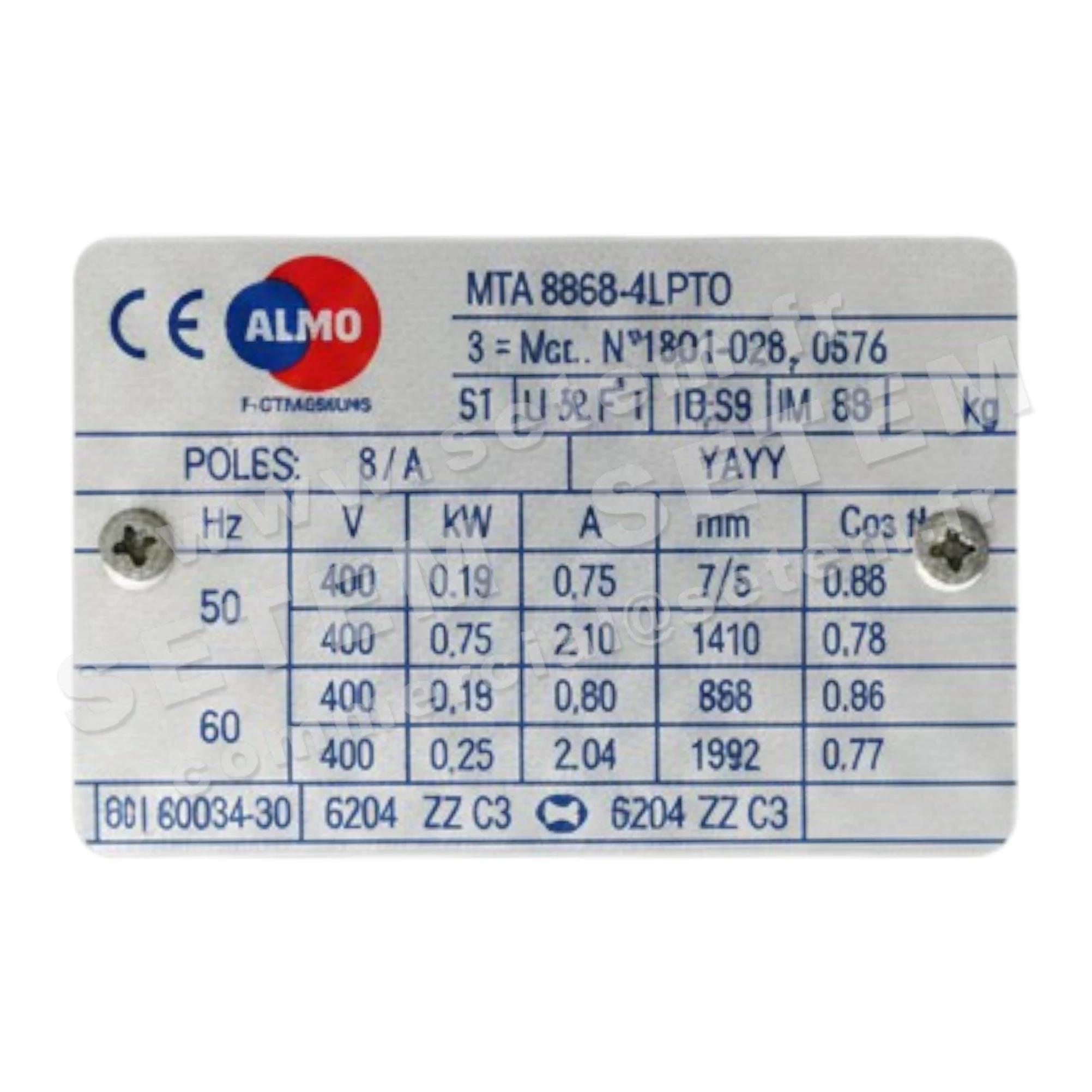 MOTEUR 0.75/0.19KW 4/8P T400V HA80 B3 MTA80G8-4LPTO