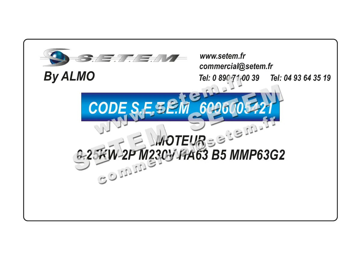 6006005421-MOTEUR ALMO 0.25KW 2P M230V HA63 B5 MMP63G2