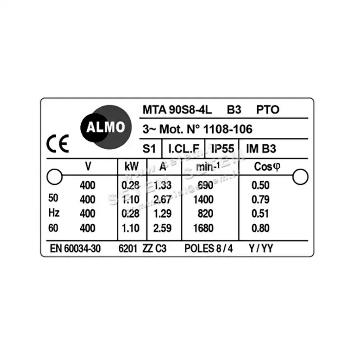 6006005810-MOTEUR ALMO 1.10/0.28KW 4/8P T400V HA90 B3 MTA90S8.4LPTO 2