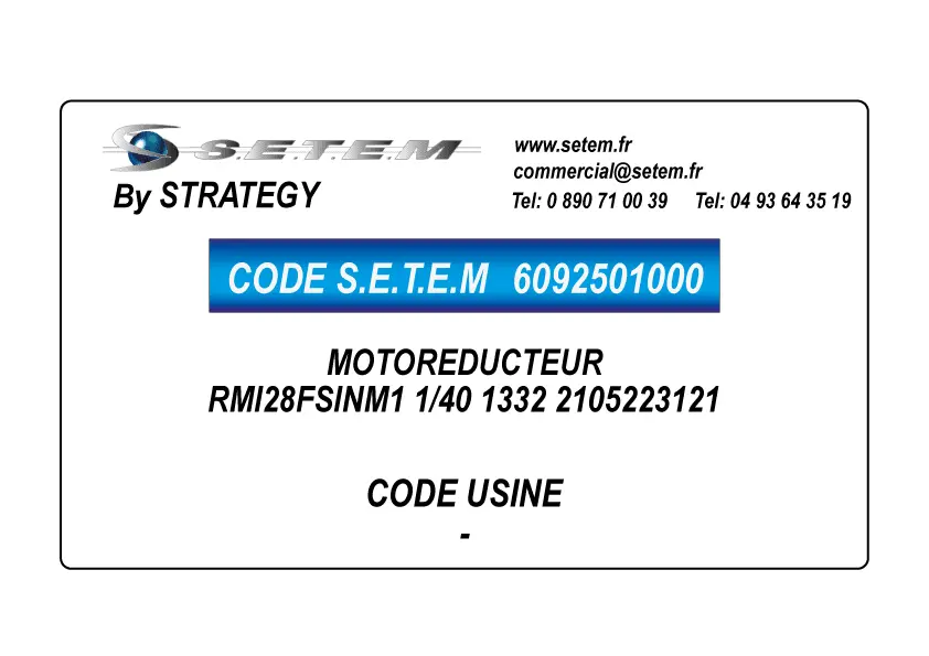 6092501000-MOTOREDUCTEUR RMI28FSINM1 1/40 1332 STRATEGY 2105223121