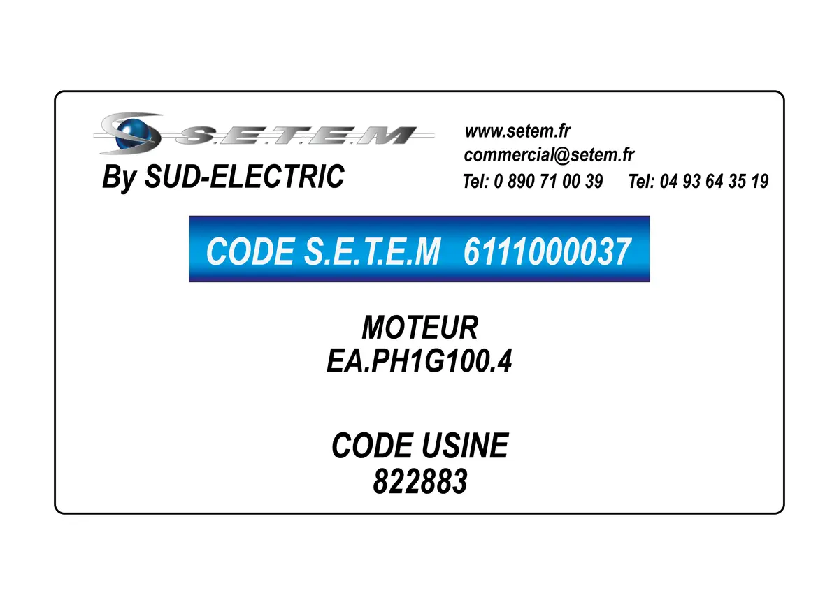 6111000037-MOTEUR SUDELECTRI EA.PH1G100.4 *822883*