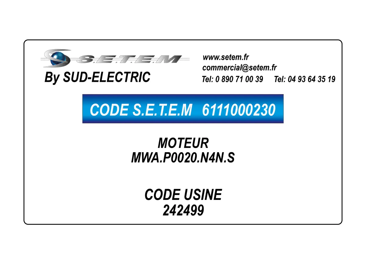 6111000230-MOTEUR SUDELECTRI MWA.P0020.N4N.S *242499*
