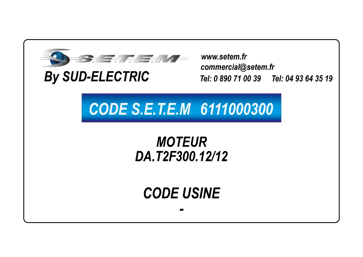 6111000300-MOTEUR SUDELECTRI DA.T2F300.12/12