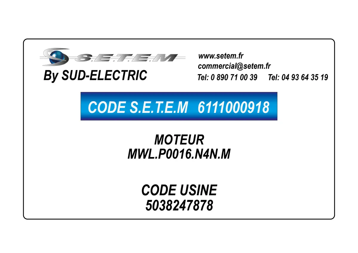 6111000918-MOTEUR SUDELECTRI MWL.P0016.N4N.M *5038247878*