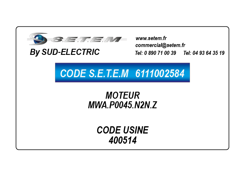 6111002584-MOTEUR SUDELECTRI MWA.P0045.N2N.Z *400514*