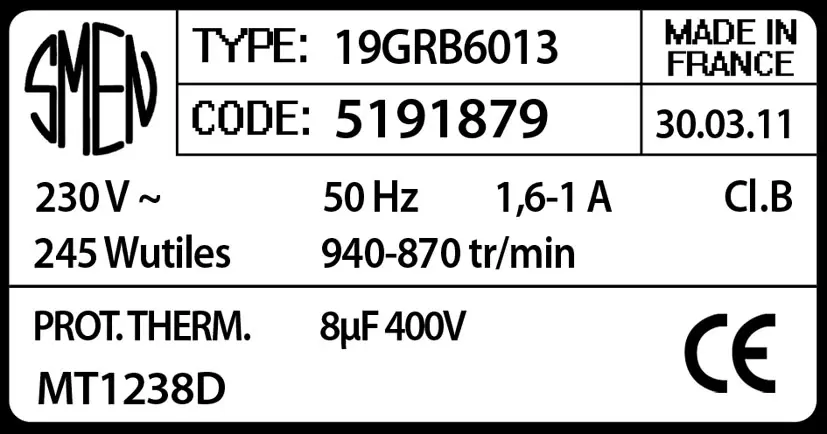 6129001879-MOTEUR SMEN 19GRB6013 "MT1238D" *5191879* 2