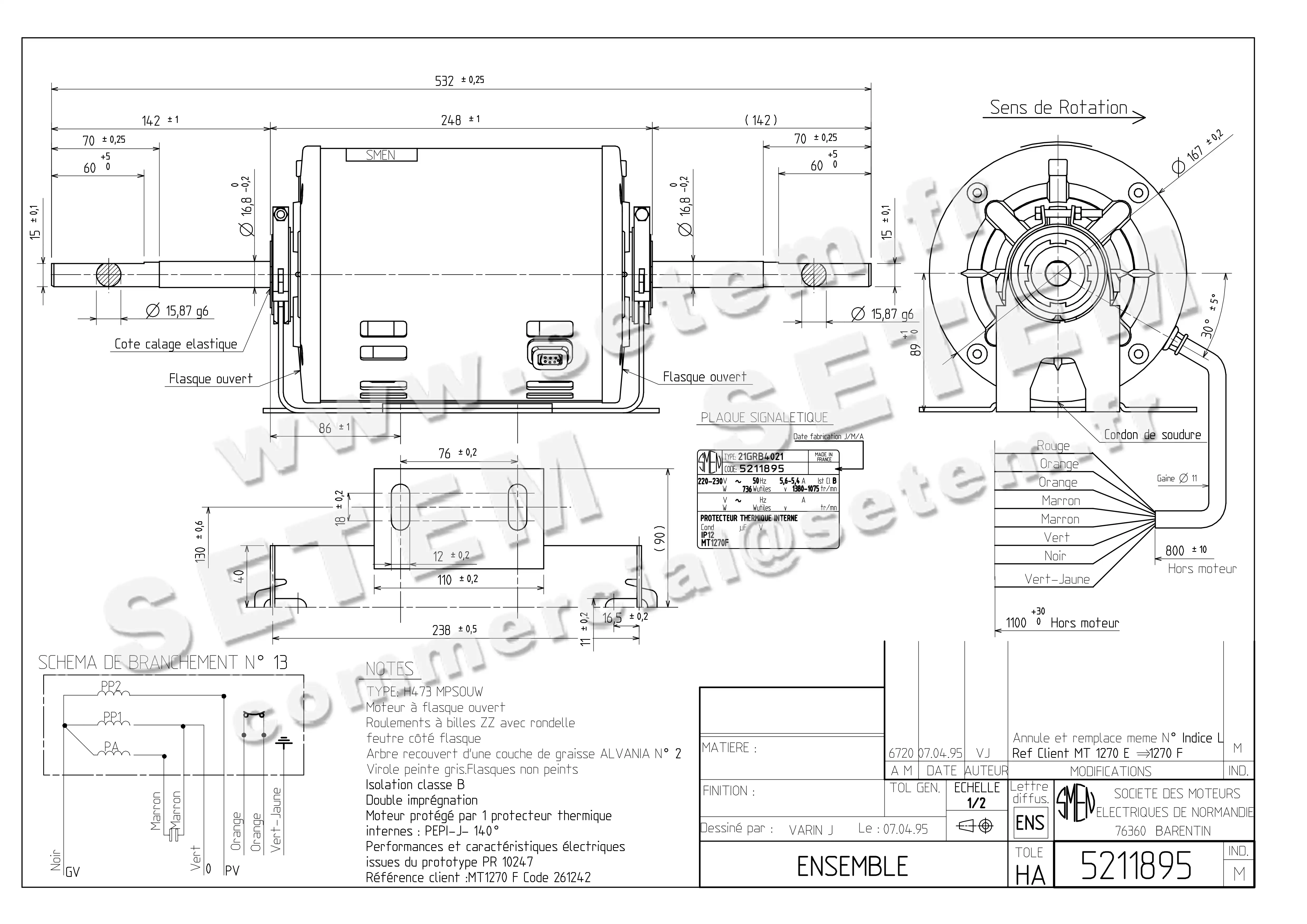 6129001895-MOTEUR SMEN 21GRB4021 "MT1270F" *5211895* 3