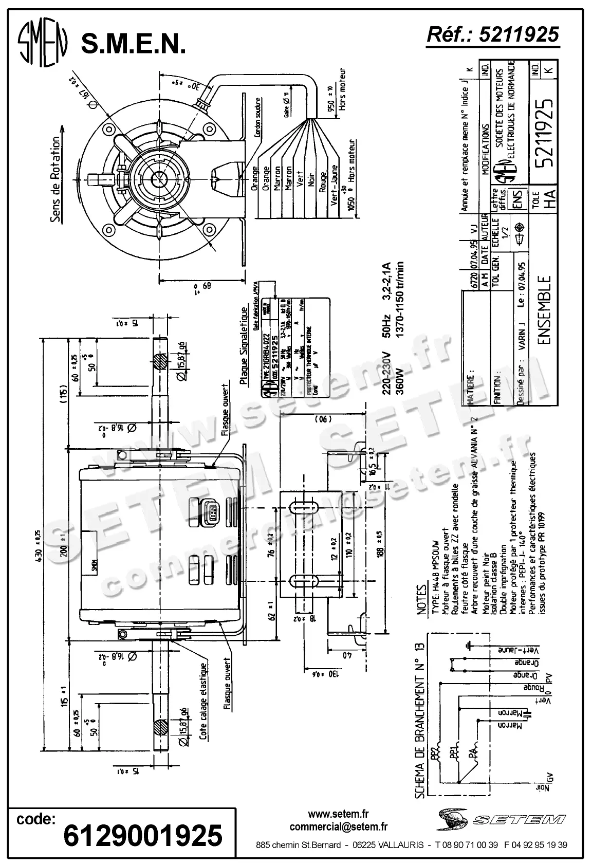 6129001925-MOTEUR SMEN 21GRB4022 "MT1271D" *5211925* 3