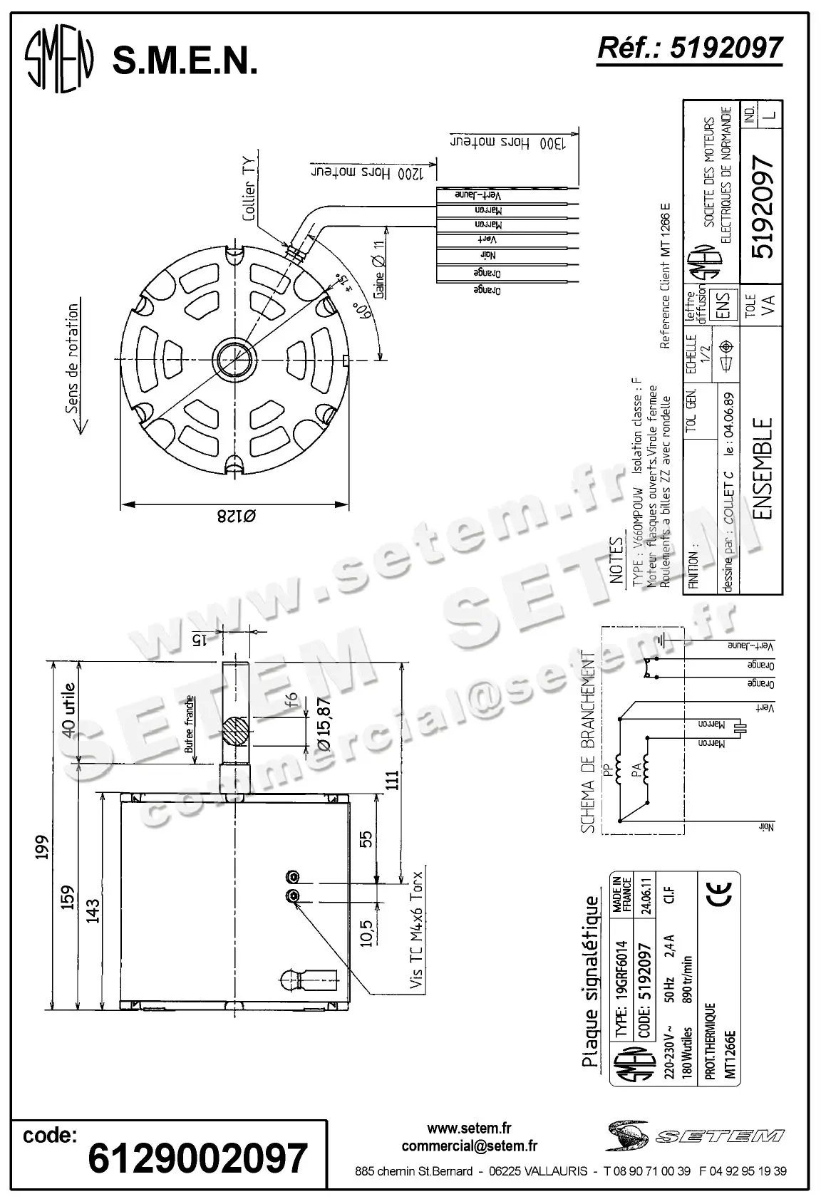 6129002097-MOTEUR SMEN 19GRF6014 "MT1266E" *5192097* 4