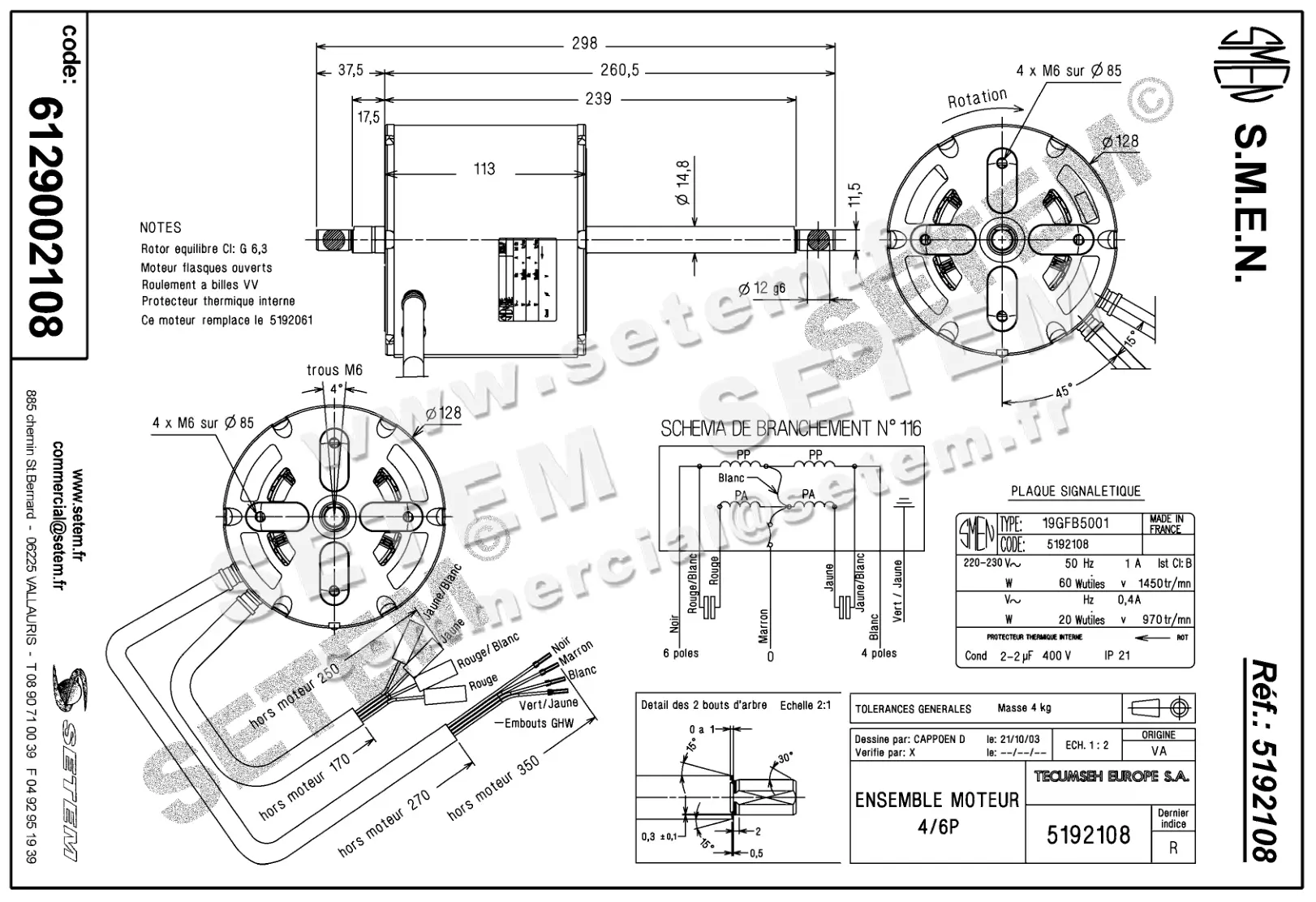 6129002108-MOTEUR SMEN 19GFB5001 *5192108* 4