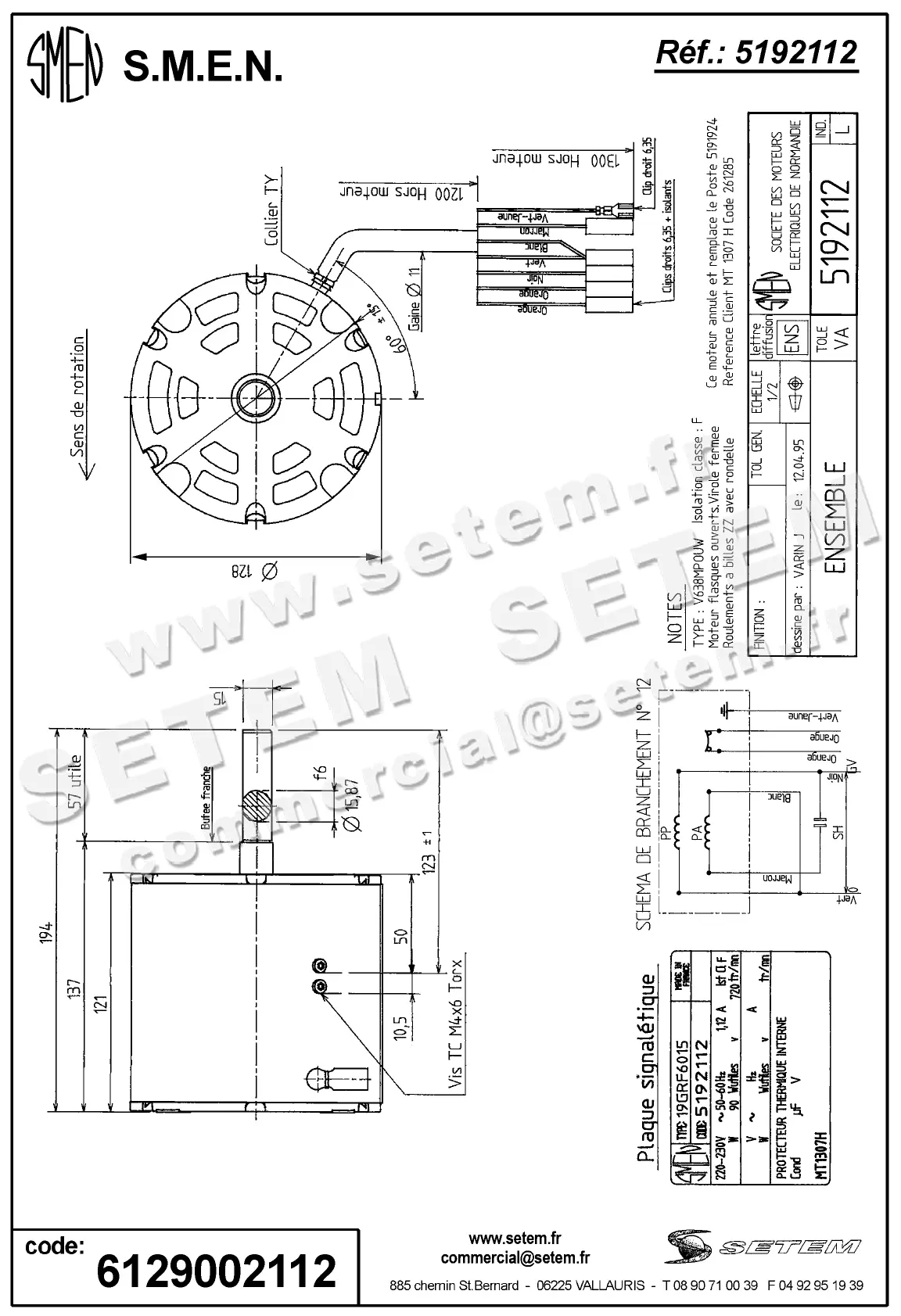 6129002112-MOTEUR SMEN 19GRF6015 V638MPOWU "MT1307" *5192112* 3