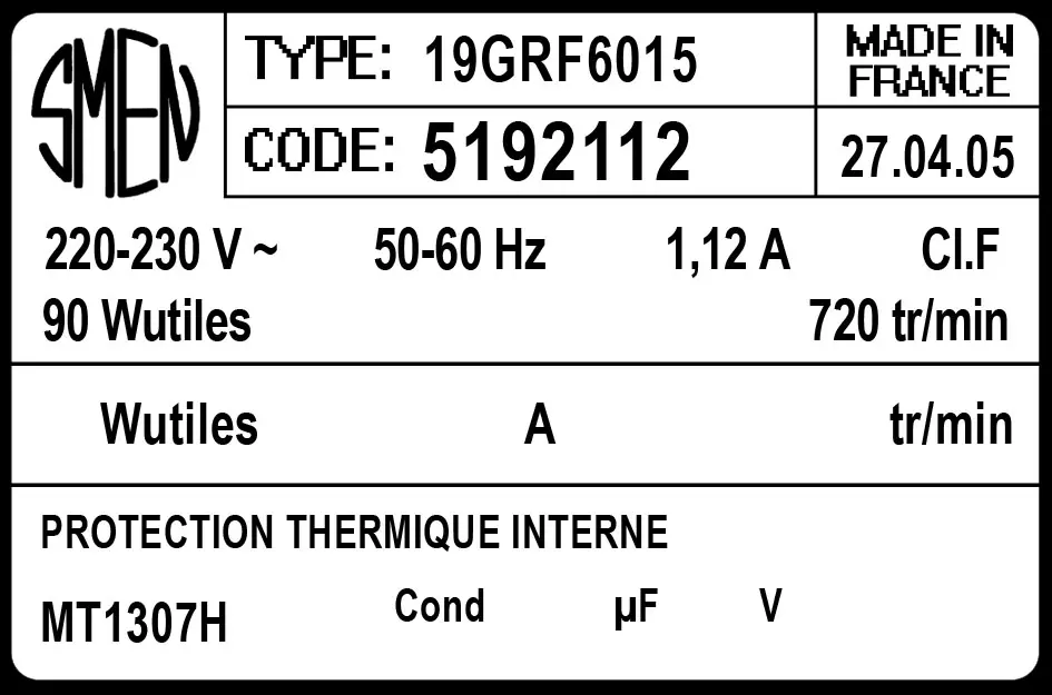 6129002112-MOTEUR SMEN 19GRF6015 V638MPOWU "MT1307" *5192112* 2