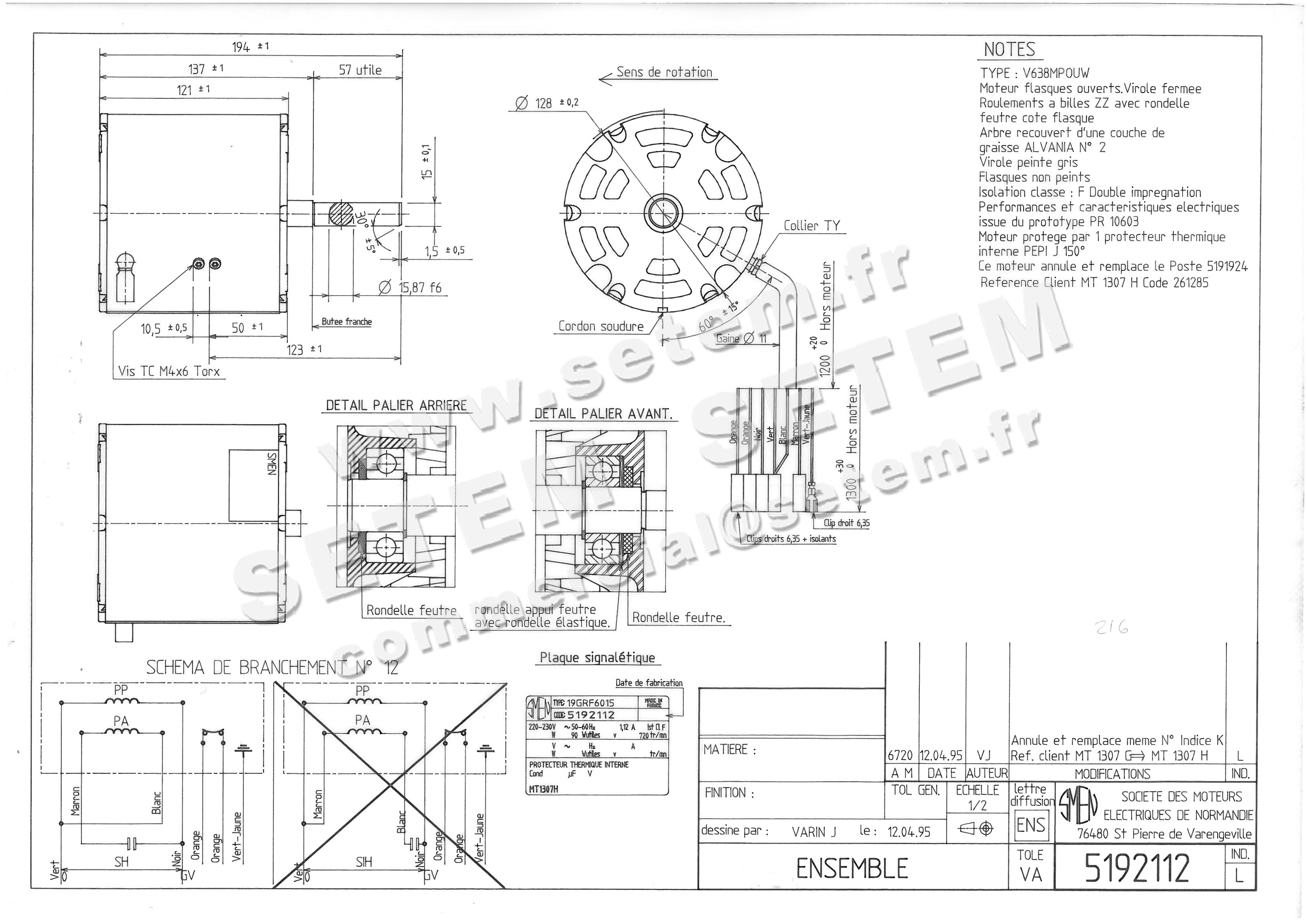 6129002112-MOTEUR SMEN 19GRF6015 V638MPOWU "MT1307" *5192112* 4