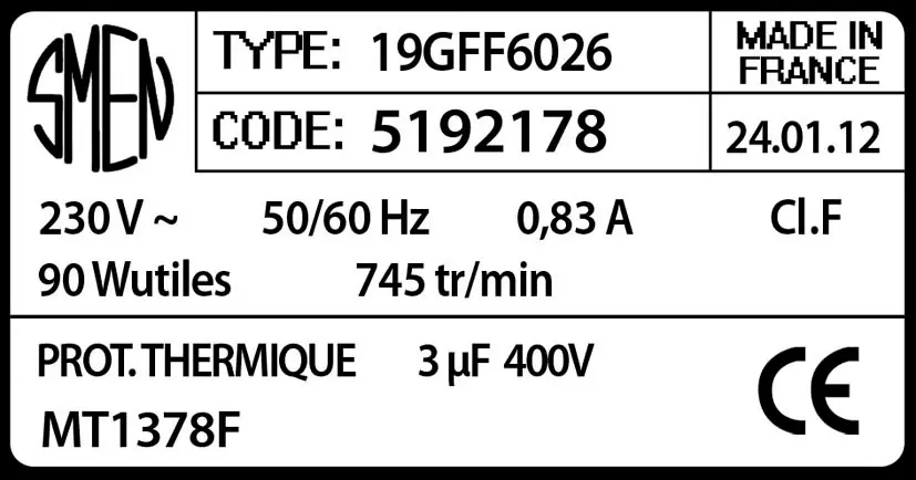 6129002178-MOTEUR SMEN 19GFF6026 "MT1378F" *5192178* 2