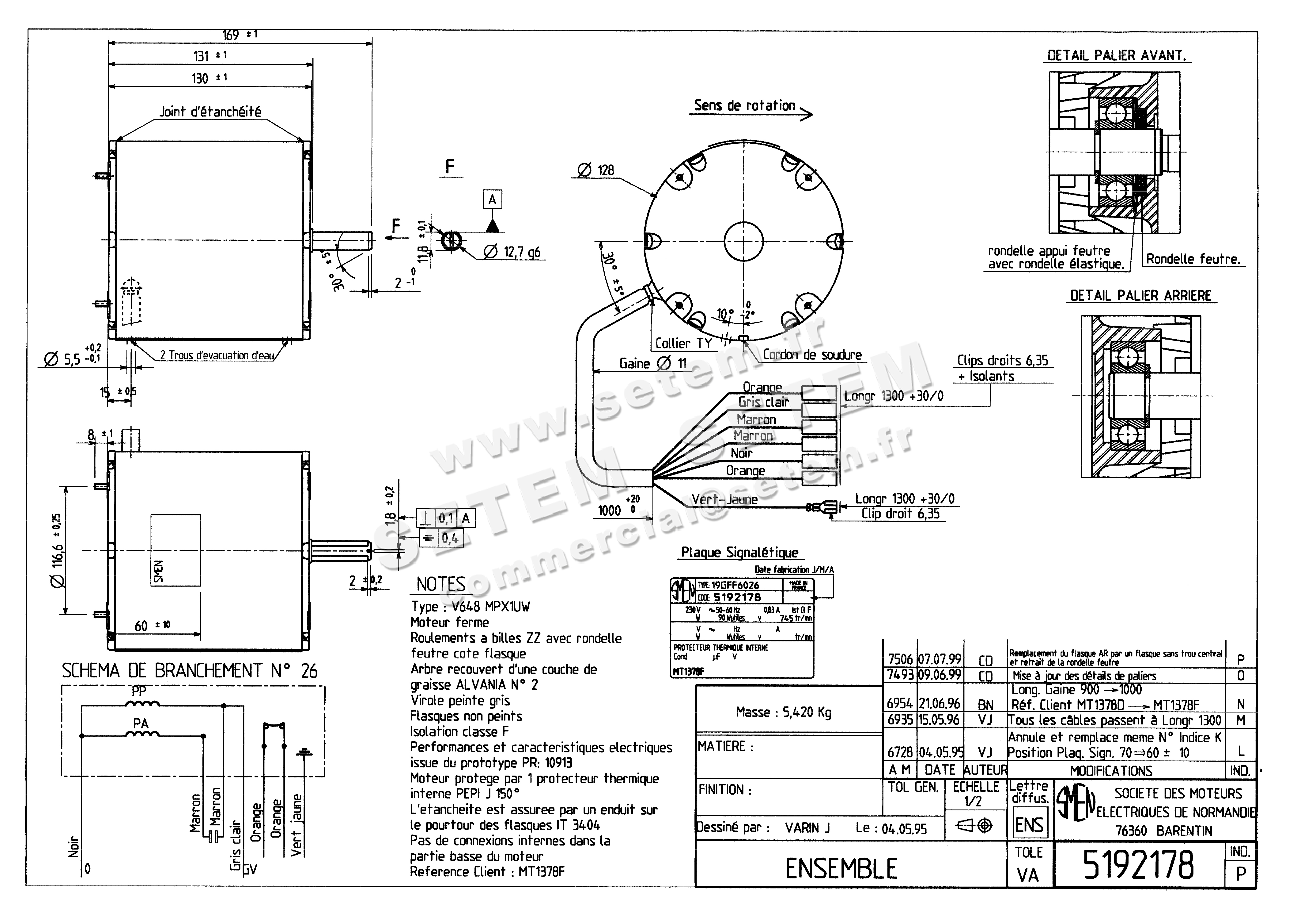 6129002178-MOTEUR SMEN 19GFF6026 "MT1378F" *5192178* 5