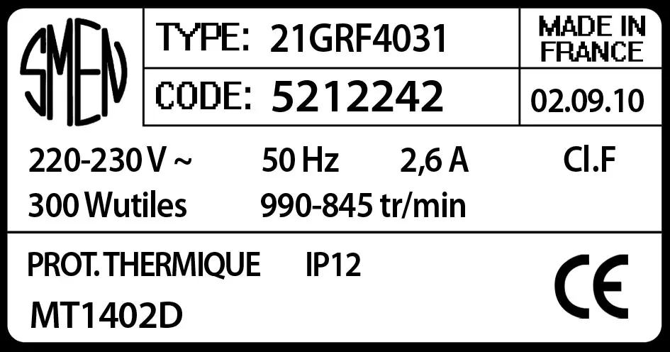 6129002242-MOTEUR SMEN 21GRF4031 "MT1402D" *5212242* 2