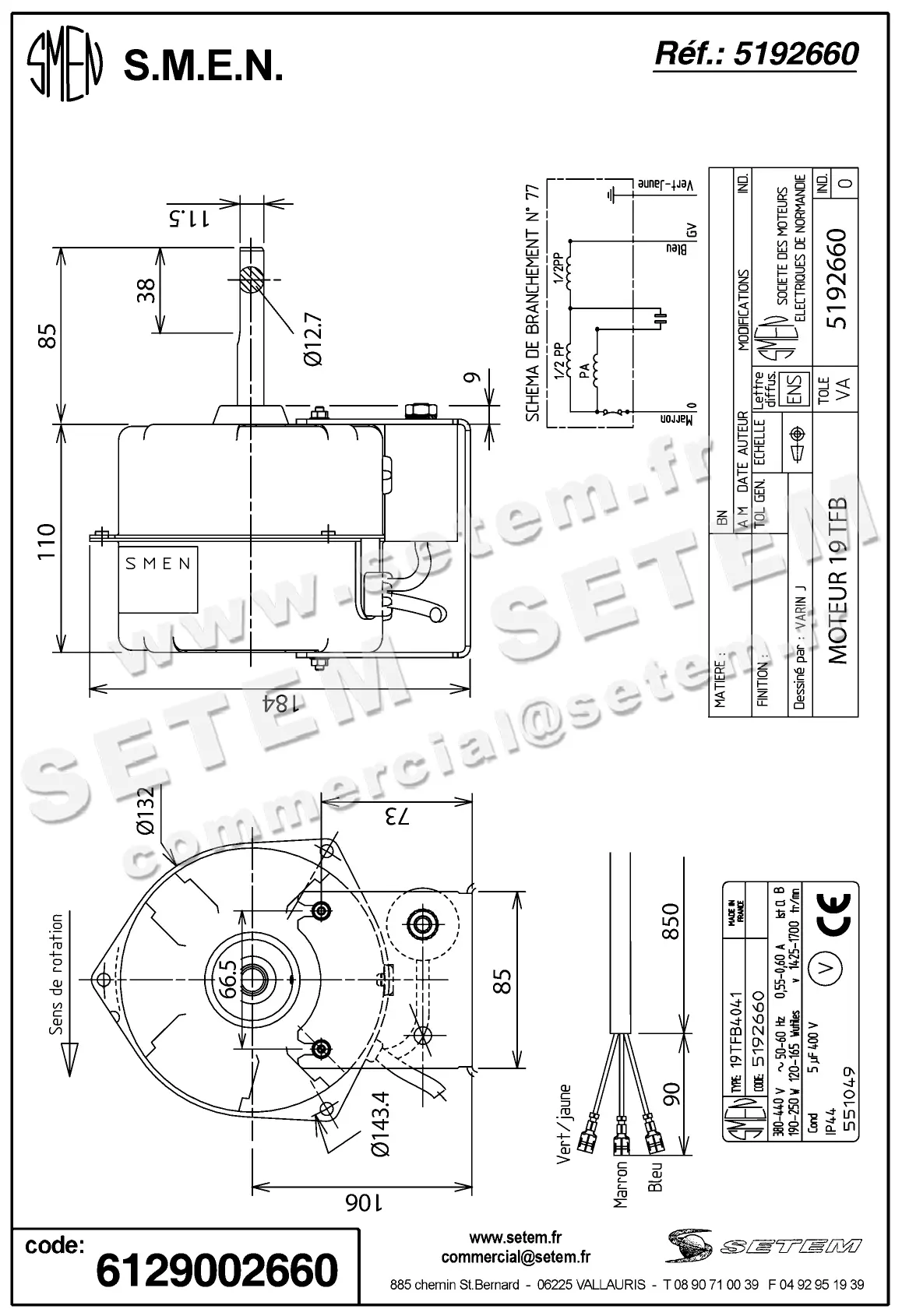 6129002660-MOTEUR SMEN 19TFB4041 "551049" *5192660* 3