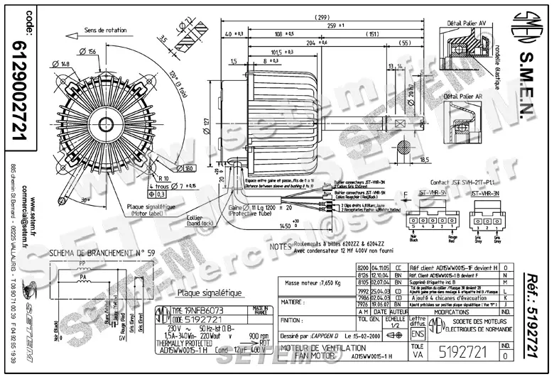 6129002721-MOTEUR SMEN 19NFB6073 "AD15WW0015.1F" *5192721* 4